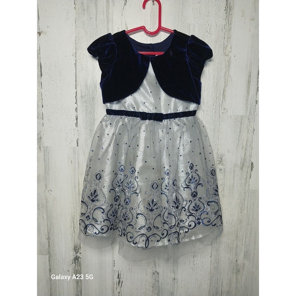 JONA MICHELLE Embroidered Party Short Dress Faux Jacket Ball Gown Silver 4T